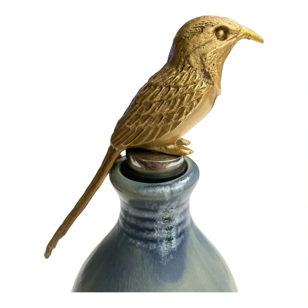 Metal Bird Figure Bottle/ Wine Stopper Rubber Matte Gold heavy/ solid